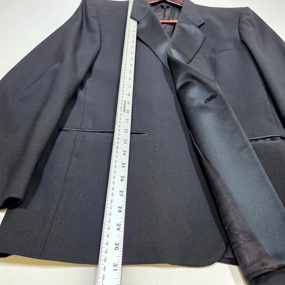 Tallia Tuxedo Suit Mens Black Tie Satin Peak Lapel Formal Wedding Gala 2pc Set